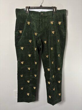 POLO Ralph Lauren Mens 38x29.5 Green Embroidered Corduroy Pants Fox/French Horn